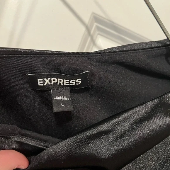 Express Black One-Shoulder Satin Blouse - Picture 4 of 8